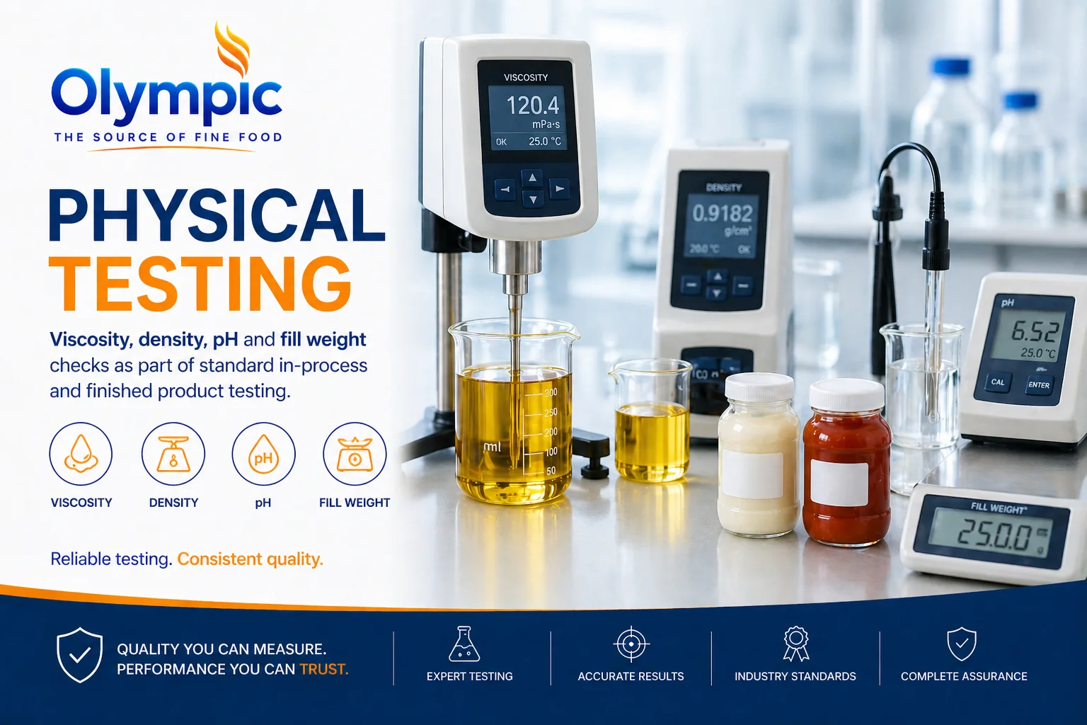Physical Testing — viscosity, density, pH and fill weight checks for in-process and finished product testing