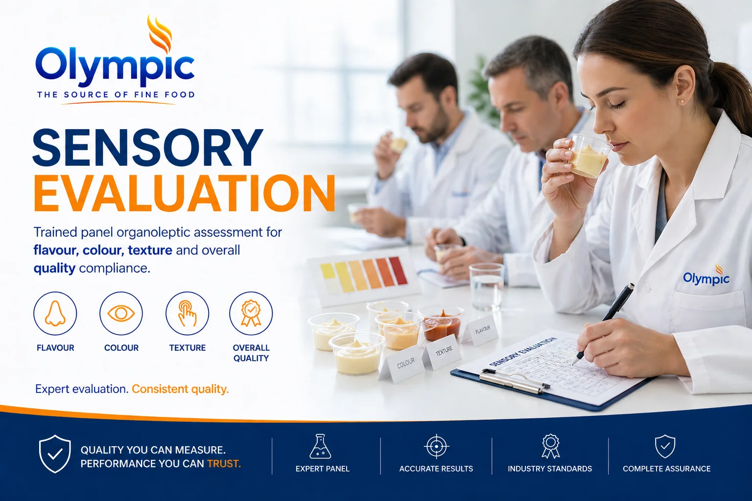 Sensory Evaluation — trained panel organoleptic assessment for flavour, colour, texture and overall quality